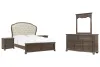 Pulaski Furniture P412-BR-K6-KIT8 Pulaski Furniture P412-BR-K6-KIT8 Saddle Creek - California King Upholstered Panel Bed, 2 Bachelor Chest And Drawer Dresser With Mirror - Timber Brown