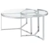 Coaster Fine Furniture 708400 Delia - 2 Piece Round Glass Top Nesting Coffee Table - Chrome