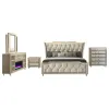 Coaster Fine Furniture 222661Q-S5B Lorient - 5 Piece Queen Bedroom Set With LED Flame Box Dresser - Ivory And Camel