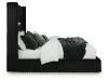 Ashley Furniture PCB620B1 Tayleena - Queen Upholstered Bed With Fireplace And Wireless Audio - Black