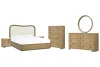 Pulaski Furniture BP432-170QN-KIT13 Pulaski Furniture BP432-170QN-KIT13 Leeza - Queen Upholstered Panel Bed, 2 Bachelor Chests, Drawer Dresser With Landscape Mirror And Drawer Chest - Brown