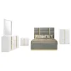 Coaster Fine Furniture 223091GRYQ-S5 Ines - 5 Piece Queen Bedroom Set - Gray And White High Gloss
