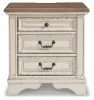 Ashley Furniture B743-93 Realyn - Three Drawer Night Stand - White / Brown / Beige