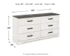 Ashley Furniture EB4121-231 Shawburn - Six Drawer Dresser - Pewter-tone pulls - White / Black / Gray