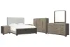Pulaski Furniture P402-BR-K1-KIT6 Pulaski Furniture P402-BR-K1-KIT6 Anderson Park - Queen Upholstered Panel Bed, 2 Nightstands, Drawer Dresser With Mirror And Master Chest - Moose Trail / Frontier Brown