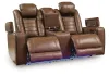 Ashley Furniture PCU1420018 Gruaro - Power Reclining Loveseat With Console / Adjustable Headrest - Amber