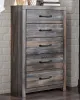 Ashley Furniture B211/31/36/46/57/92/B100-31 Drystan - 6 Pc. - Dresser, Mirror, Chest, Queen Panel Headboard, Nightstand, Bed Frame - Dark Gray