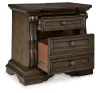 Ashley Furniture B947/31/36/57/54/97/93(2) Ashley Furniture B947/31/36/57/54/97/93(2) Maylee - 7 Pc. - Dresser, Mirror, Queen Upholstered Bed, 2 Nightstands - Dark Brown