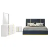 Coaster Fine Furniture 223091NVYQ-S4 Ines - 4 Piece Queen Bedroom Set - Navy And White High Gloss