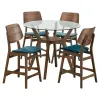 New Classic 45-D1651-DG4FC New Classic 45-D1651-DG4FC Oscar - Round Glass Counter Table With 4 Cushion Chairs - Dark Brown