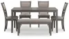 Ashley Furniture D425-325 Wrenning - Dining Room Table Set (Set of 6) - Gray