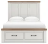 Ashley Furniture B4615B16 Savonport - Queen Panel Storage Bed With Storage Footboard And 2 Under Bed Storage Units - White / Brown