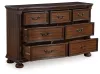 Ashley Furniture B764/31/36/50/71/97/93(2) Ashley Furniture B764/31/36/50/71/97/93(2) Lavinton - 7 Pc. - Dresser, Mirror, Queen Poster Bed, 2 Nightstands - Brown