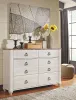 Ashley Furniture B267/31/36/57/54/98 Ashley Furniture B267/31/36/57/54/98 Willowton - 5 Pc. - Dresser, Mirror, Queen Panel Bed - Whitewash