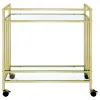 CoasterEssence 181381 Cara - 2-Tier Rectangular Glass Shelf Metal Bar Cart - Brass