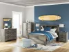 Ashley Furniture B4480/21/26/85/84/50/B100-12/92(2) Ashley Furniture B4480/21/26/85/84/50/B100-12/92(2) Frandern - 8 Pc. - Dresser, Mirror, Full Bookcase Panel Bed With Storage, 2 Nightstands - Gray