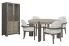 Pulaski Furniture P402230-KIT15 Pulaski Furniture P402230-KIT15 Anderson Park - Round Dining Table With 4 Upholstered Host Chairs And China Cabinet - Moose Trail / Frontier Brown