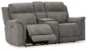 Ashley Furniture 5930118 Next-Gen Durapella - Power Reclining Loveseat with Console/Adj Hdrst - Slate