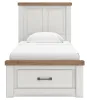 Ashley Furniture B4615B5 Ashley Furniture B4615B5 Savonport - Twin Panel Storage Bed With Storage Footboard - White / Brown