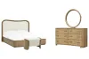 Pulaski Furniture BP432-170QN-KIT16 Pulaski Furniture BP432-170QN-KIT16 Leeza - Queen Upholstered Panel Bed, Drawer Dresser With Mirror And Bench - Brown