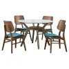 New Classic 40-D1651-DG4FC Oscar - Round Glass Table With 4 Teal Cushion Chairs - Brown