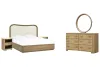 Pulaski Furniture BP432-180KGC-KIT8 Pulaski Furniture BP432-180KGC-KIT8 Leeza - California King Upholstered Panel Bed, 2 Accent Nightstands And Drawer Dresser With Landscape Mirror - Brown