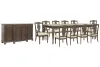 Pulaski Furniture P412240-KIT30 Pulaski Furniture P412240-KIT30 Saddle Creek - Extendable Leg Dining Table With 8 Wood Back Side Chairs, 2 Arm Chairs And Server - Timber Brown