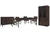 Pulaski Furniture P419240-KIT6 Pulaski Furniture P419240-KIT6 Modern Mosaic - Leg Dining Table With 4 Arm Chairs, Sideboard And China Cabinet - Brown