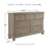 Ashley Furniture B733/31/36/46/58/56/97 Ashley Furniture B733/31/36/46/58/56/97 Lettner - 6 Pc. - Dresser, Mirror, Chest, King Panel Bed - Light Gray