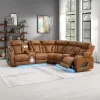 ACME LV06240 Taddeo - Power Motion Sectional Sofa With Power Headrest, Massage & LED - Two Tone Brown Leatherette