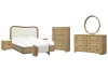 Pulaski Furniture BP432-180KG-KIT26 Pulaski Furniture BP432-180KG-KIT26 Leeza - King Upholstered Panel Bed, 2 Bachelor Chests, Drawer Dresser With Mirror, Drawer Chest And Bench - Brown