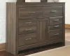 Ashley Furniture B251/31/36/57/54/98/92(2) Ashley Furniture B251/31/36/57/54/98/92(2) Juararo - 7 Pc. - Dresser, Mirror, Queen Panel Bed, 2 Nightstands - Dark Brown