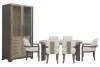 Pulaski Furniture P402230-KIT47 Pulaski Furniture P402230-KIT47 Anderson Park - Round Dining Table With 4 Klismos Dining Chairs, 2 Host Chairs And China Cabinet - Moose Trail / Frontier Brown