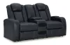 Ashley Furniture 3660318 Fyne-Dyme - Power Reclining Loveseat with Console/Adj Hdrst - Sapphire