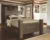 Ashley Furniture B251/31/36/67/64/98/92 Ashley Furniture B251/31/36/67/64/98/92 Juararo - 6 Pc. - Dresser, Mirror, Queen Poster Bed, Nightstand - Dark Brown