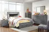 Ashley Furniture B214/31/36/46/87/84S/86 Ashley Furniture B214/31/36/46/87/84S/86 Lodanna - 6 Pc. - Dresser, Mirror, Chest, Full Panel Bed with 2 Storage Drawers - Gray