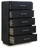 Ashley Furniture B821/31/36/46/58/94 Ashley Furniture B821/31/36/46/58/94 Rowanbeck - 5 Pc. - Dresser, Mirror, Chest, California King Upholstered Panel Bed - Gray / Black