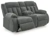 Ashley Furniture PC2140596 Observation - Double Reclining Power Loveseat With Console - Steel