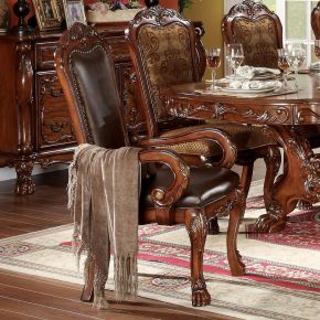 ACME 12154 Dresden - Arm Chair (Set of 2) - Brown Synthetic Leather & Cherry Oak