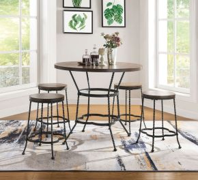 ACME 71890 Qamar - 5 Piece Counter Height Table Set - Walnut & Antique Black