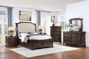New Classic 00-493B-36N Lyndhurst - 5/0 Queen 6 Piece Bedroom Set (Bed, Dresser, Mirror, Chest, 2 Nightstands) - Walnut