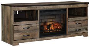 Ashley Furniture W446W9 Trinell - 63" TV Stand With Glass/Stone Fireplace Insert - Brown