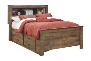 Signature Design by Ashley® B446/65/84/50/B100-12 Trinell - Full Panel Bookcase Bed with 2 Storage Drawers - Brown