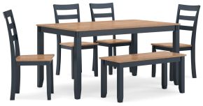 Signature Design by Ashley® D399-325 Gesthaven - Natural / Blue - Dining Room Table Set (Set of 6)