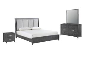New Classic 00-6555-14N Odessa - 6/6 Eastern King 4 Piece Bedroom Set (Bed & Dresser & Mirror & Nightstand) - Gray