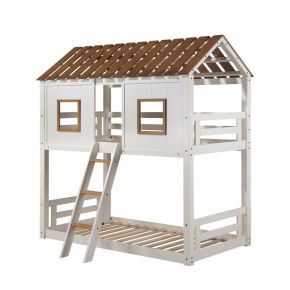 ACME BD02051 Inara - Twin Over Twin Bunk Bed - White & Rustic Oak