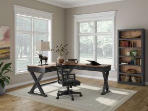 Signature Design by Ashley® H664/34/34R/01A/70 Wildenauer - 4 Pc. - Home Office Desk And Return, Swivel Desk Chair, Bookcase - Brown / Black