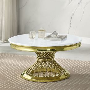 ACME LV01957 Fallon - Coffee Table With Engineered Stone Top - Gold