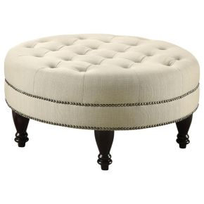 CoasterEssence 500018 Elchin - Round Upholstered Tufted Ottoman - Oatmeal