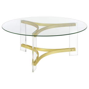 Coaster Fine Furniture 710068 Janessa - Round Glass Top Acrylic Leg Coffee Table - Matte Brass